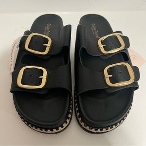 Black Sandals with Gold Buckles
